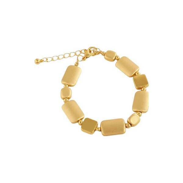 Gold Bracelet with Squares, Beads and Circles