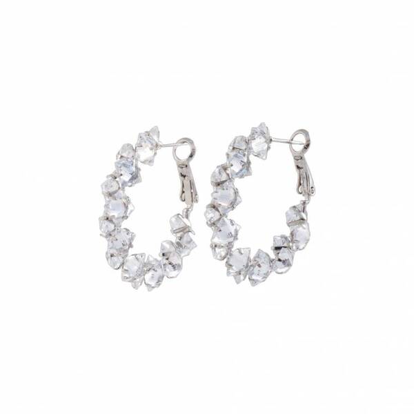 Hoop Earrings Small in Silver with Rhinestones