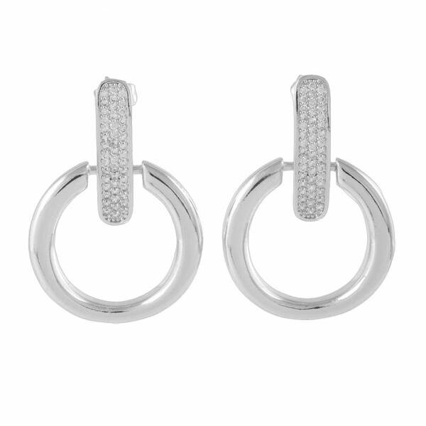 Silver Earrings with Rhinestone Clasp and Hanging Small Hoops