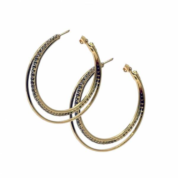 Gold Double Hoops Earrings with Shiny Stones