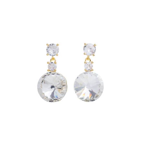 Pendant Earrings with Round Transparent Stone & Stud Clasp