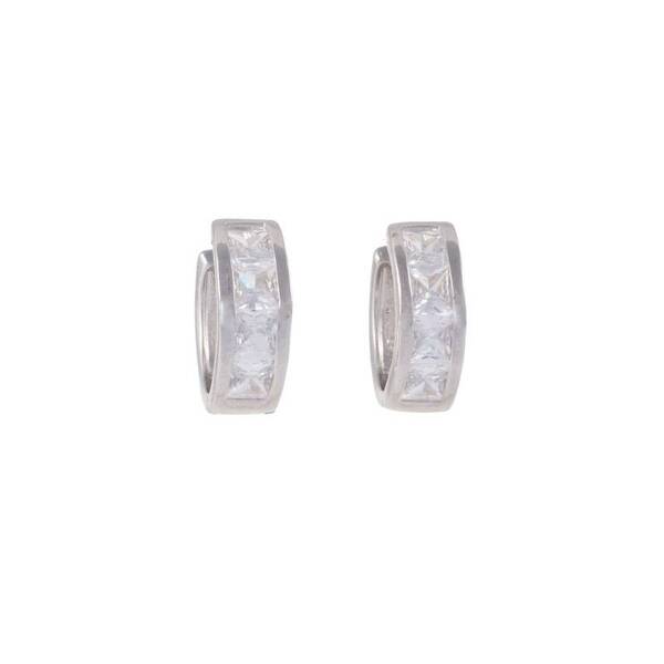 Silver Semicircle Stone Earrings